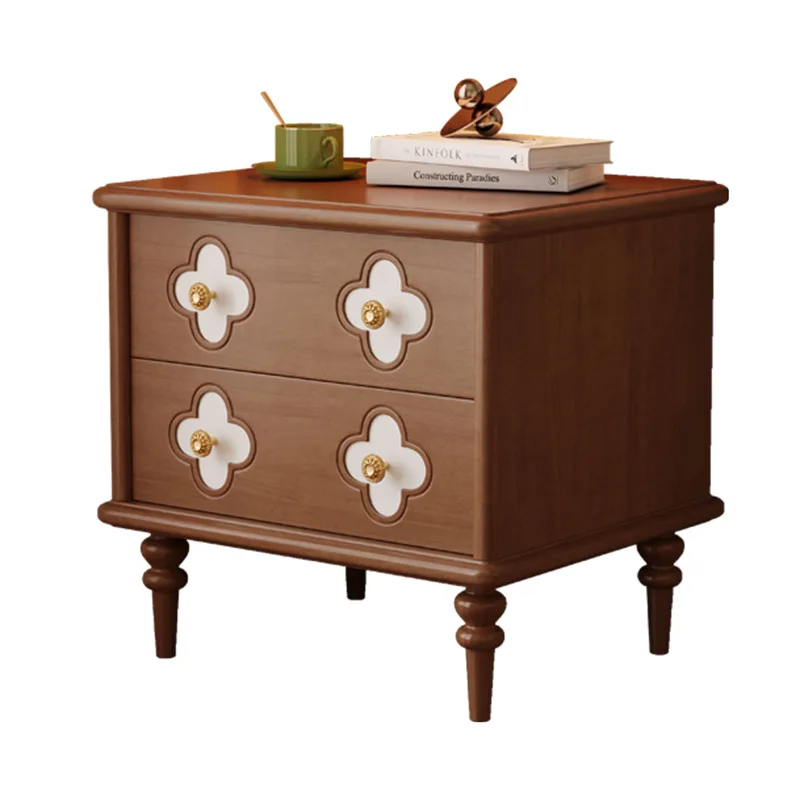 

bedside table, solid wood small storage walnut color, medieval French storage low cabinet, household bedroom, bedside table