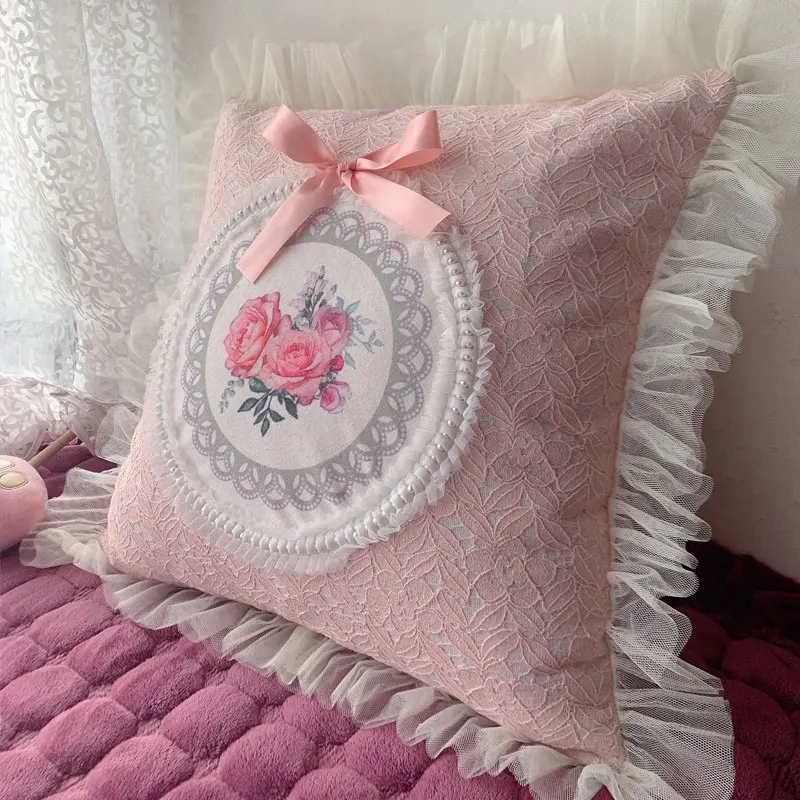 French Lace Pillow Pillowcase Home Living Room Sofa Decorative Cushion Retro European Cushion Cover Office Nap Lumbar Pillows