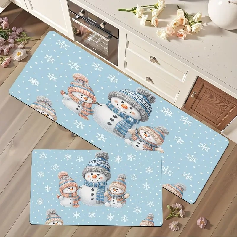 VIKAMA Merry Bright Buffalo Check Truck Tree Green Plaid Pines, Non Slip Washable Absorbent Soft Rug Set, Xmas Home Decor Gift