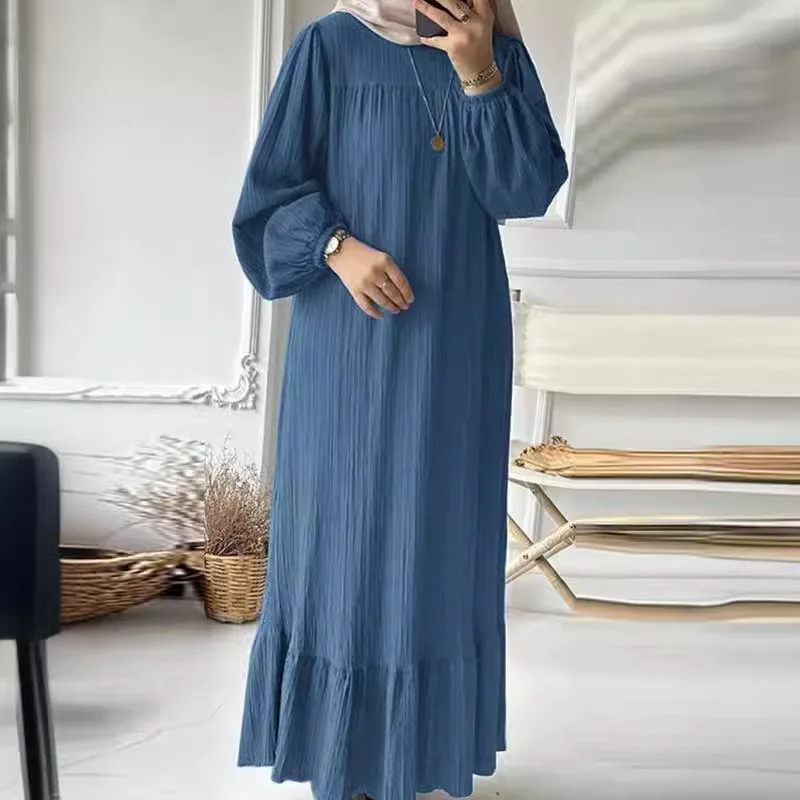 Elegant Fashion Long Sleeve Muslim Dress - Spring Autumn Solid Color Panel Skirt, Elegant Conservative Top for Women