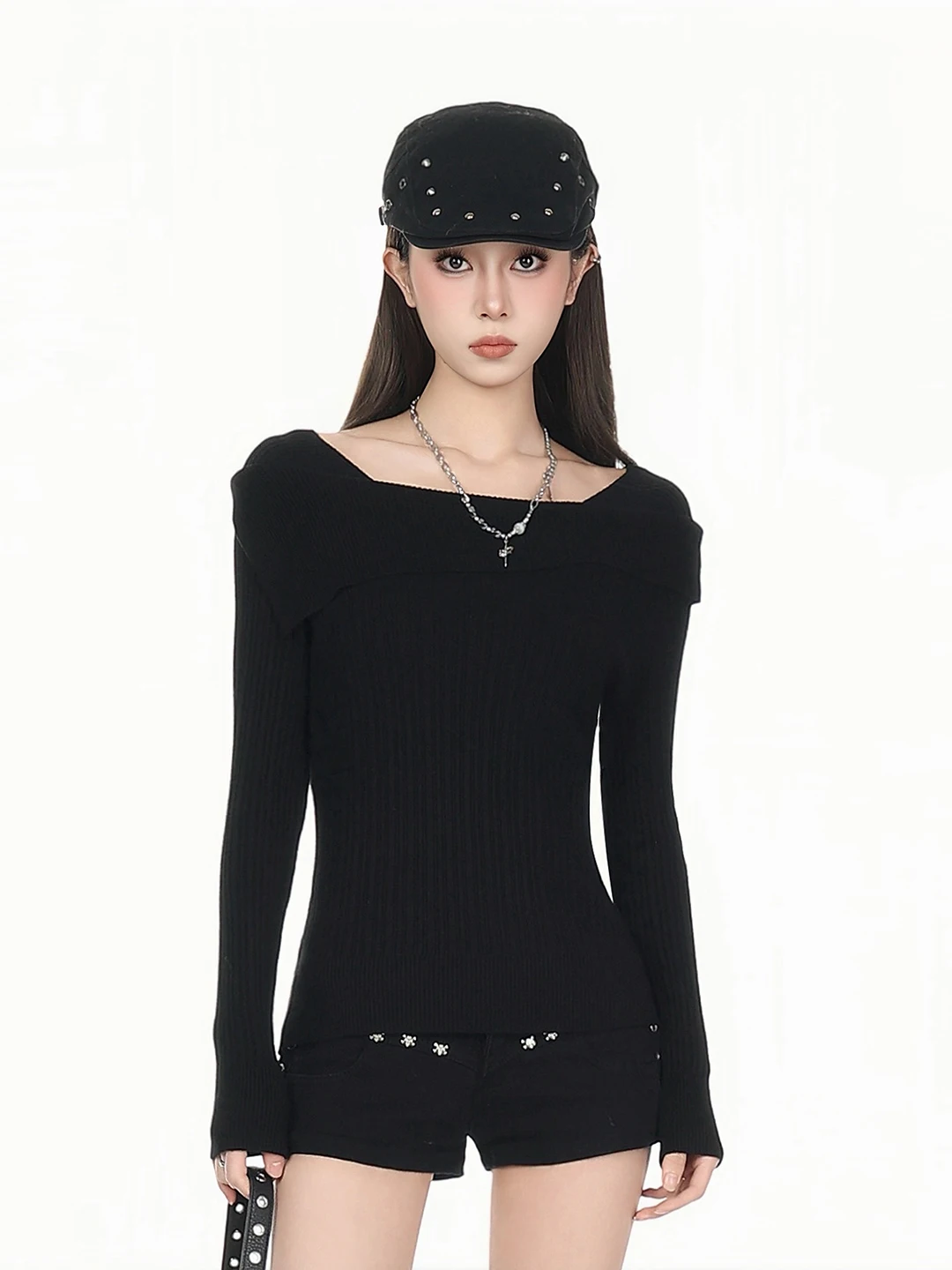 

Bla Asymmetrical oulder Sweater Women's Slim Fit Base Layer Knitted irt Commute Sle Ci Walk Office Tour Daily Wear