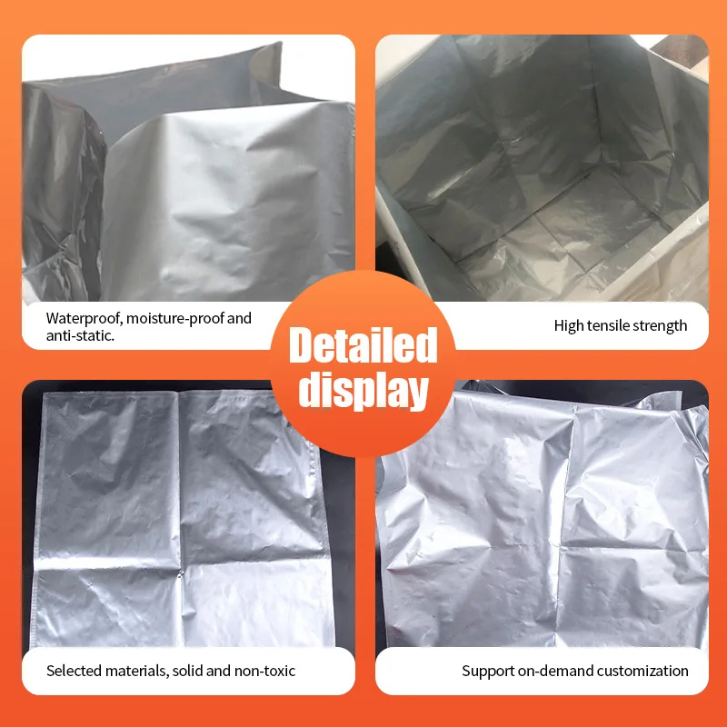 Borsa tridimensionale in foglio di alluminio a fondo piatto con vuoto meccanico su larga scala, borsa in foglio di alluminio resistente all'umidità e antistatico