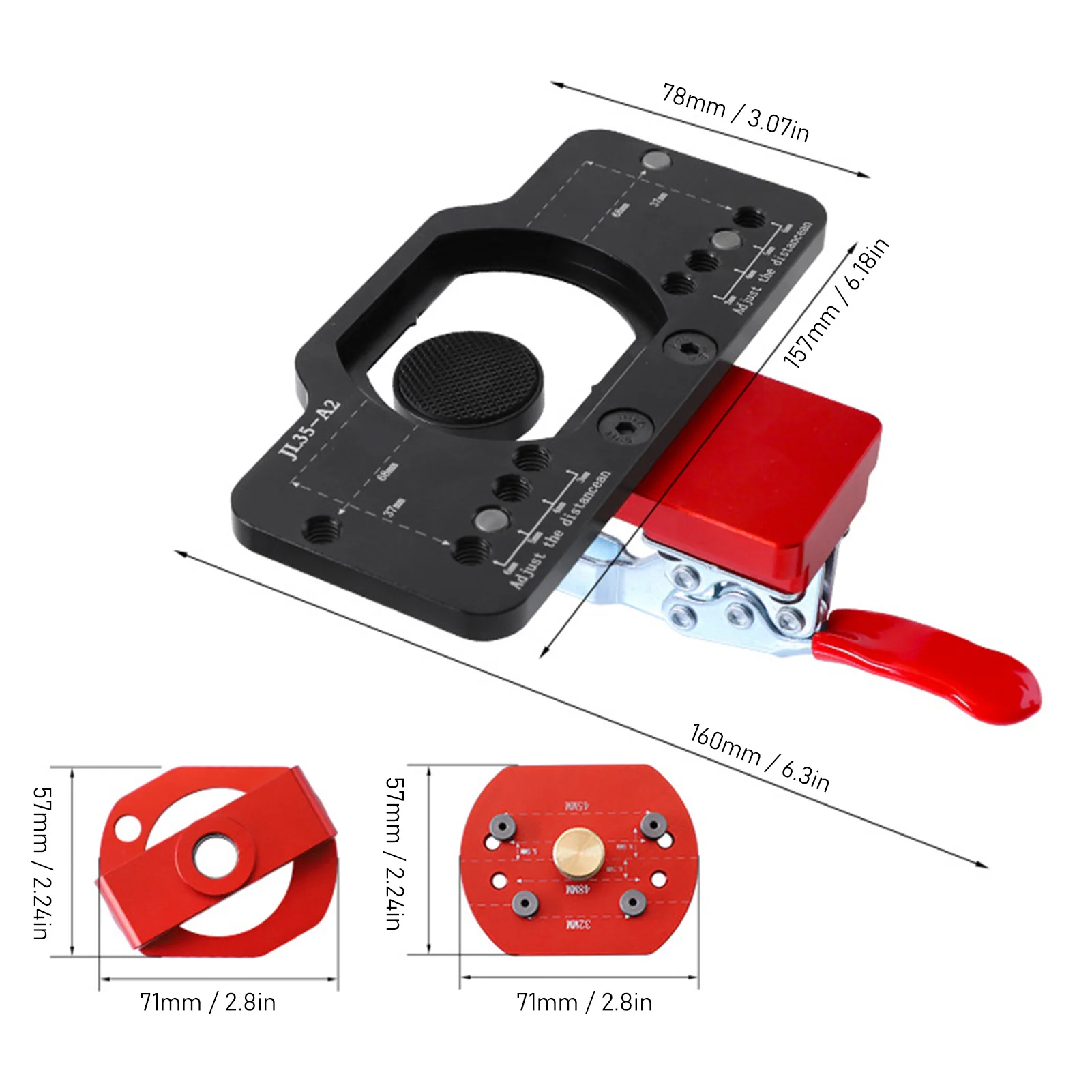 JL35-A2 Maschera per foratura cerniera Guida per fori Maschera per cerniera per porta nascosta da 35 mm in lega di alluminio per installazione di porte e armadietti