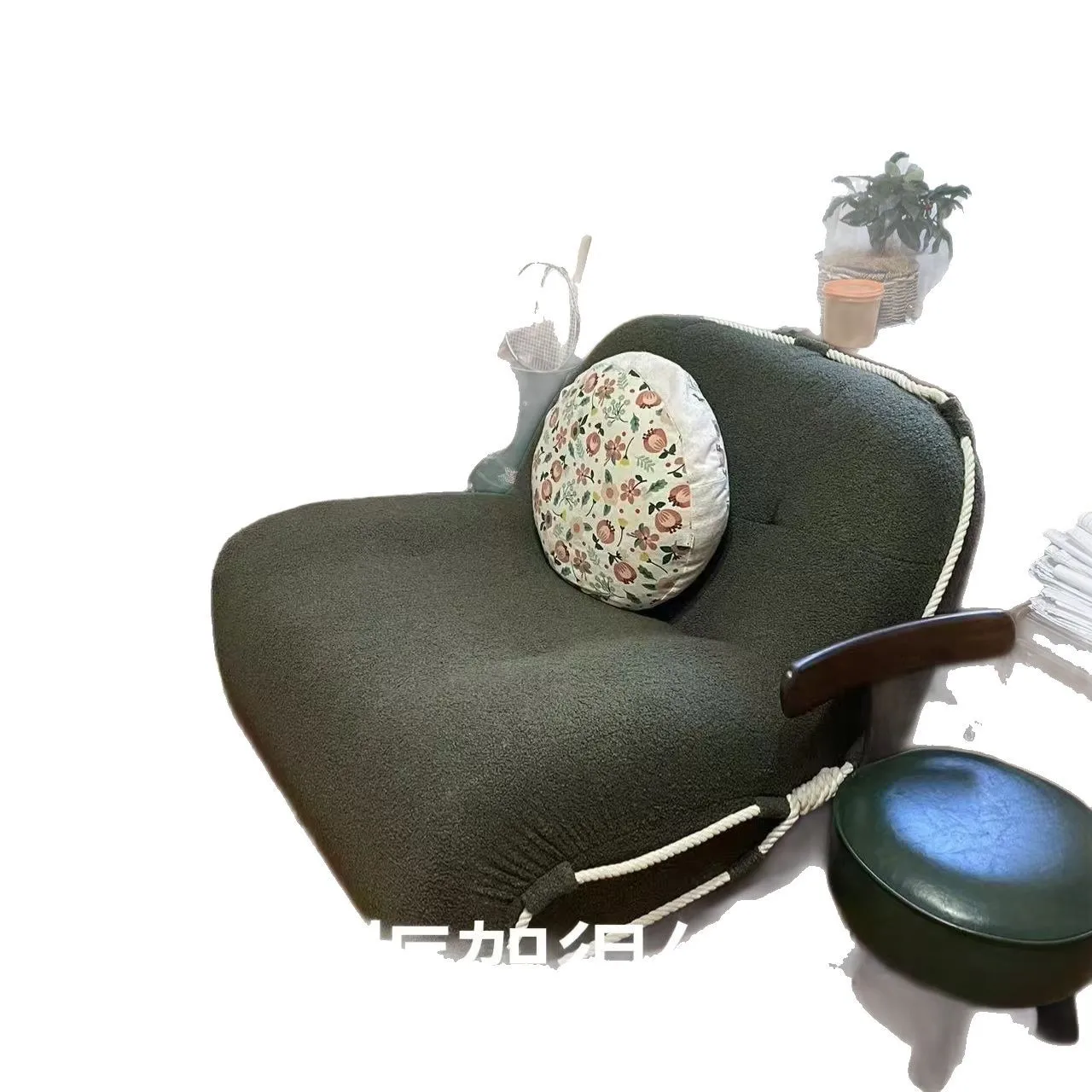 

Lamb wool, sofa Internet celebrity bedroom, living room, leisure, light luxury, small apartment, cream style