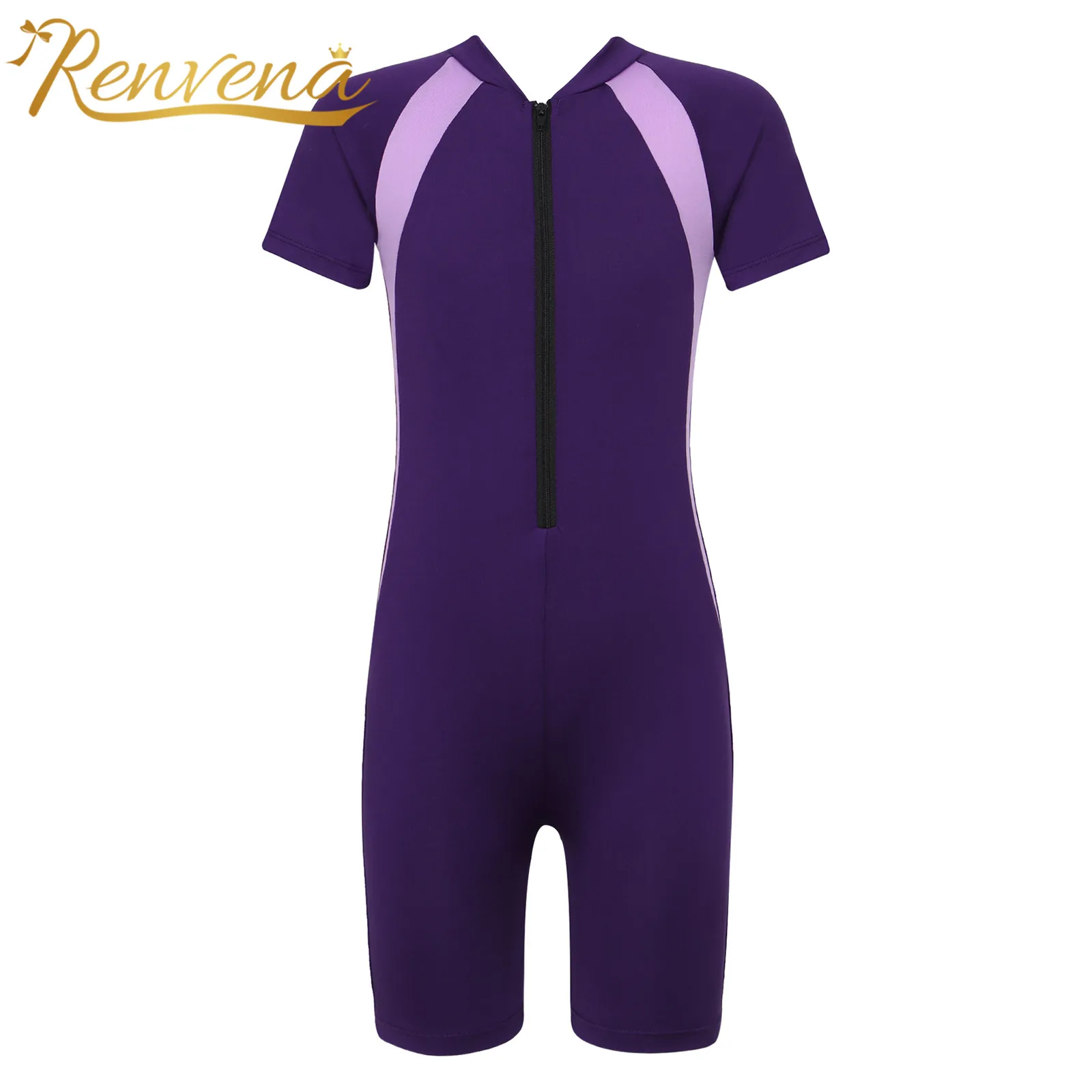 Summer Kids Swimwear Swimsuit Rashguards Girls One-Piece Short Sleeves Zippered Shorty Swimsuit Wetsuit Beach Suit Rash Guard