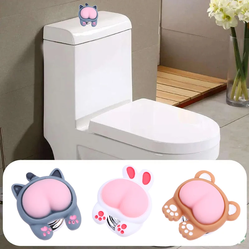 Cute Animal Butt Toilet Press Button Long Nail Protector For Women Toilet Bath Room Water Press Flush Button Decoration Aid