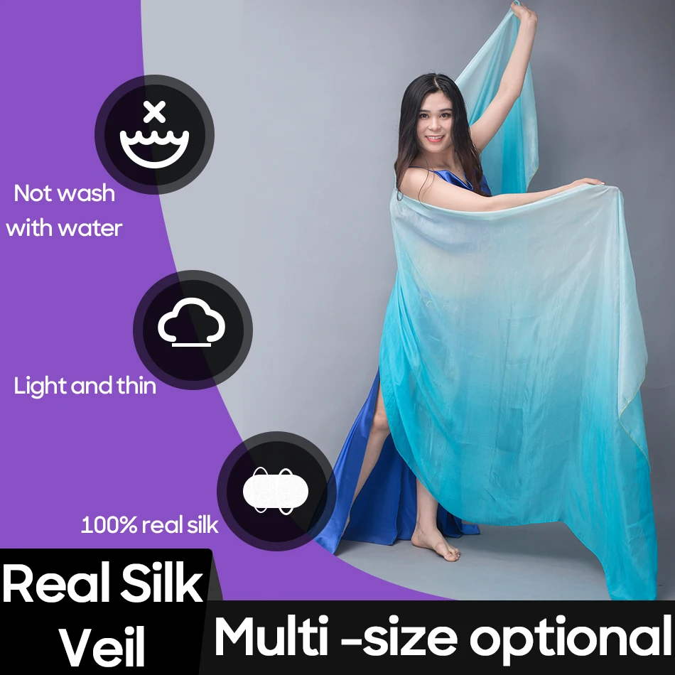 100% Real Silk Veil Fabric Scarf Belly Dance Accessories For Stage Performance and Dance Practice Gradient Multi Color