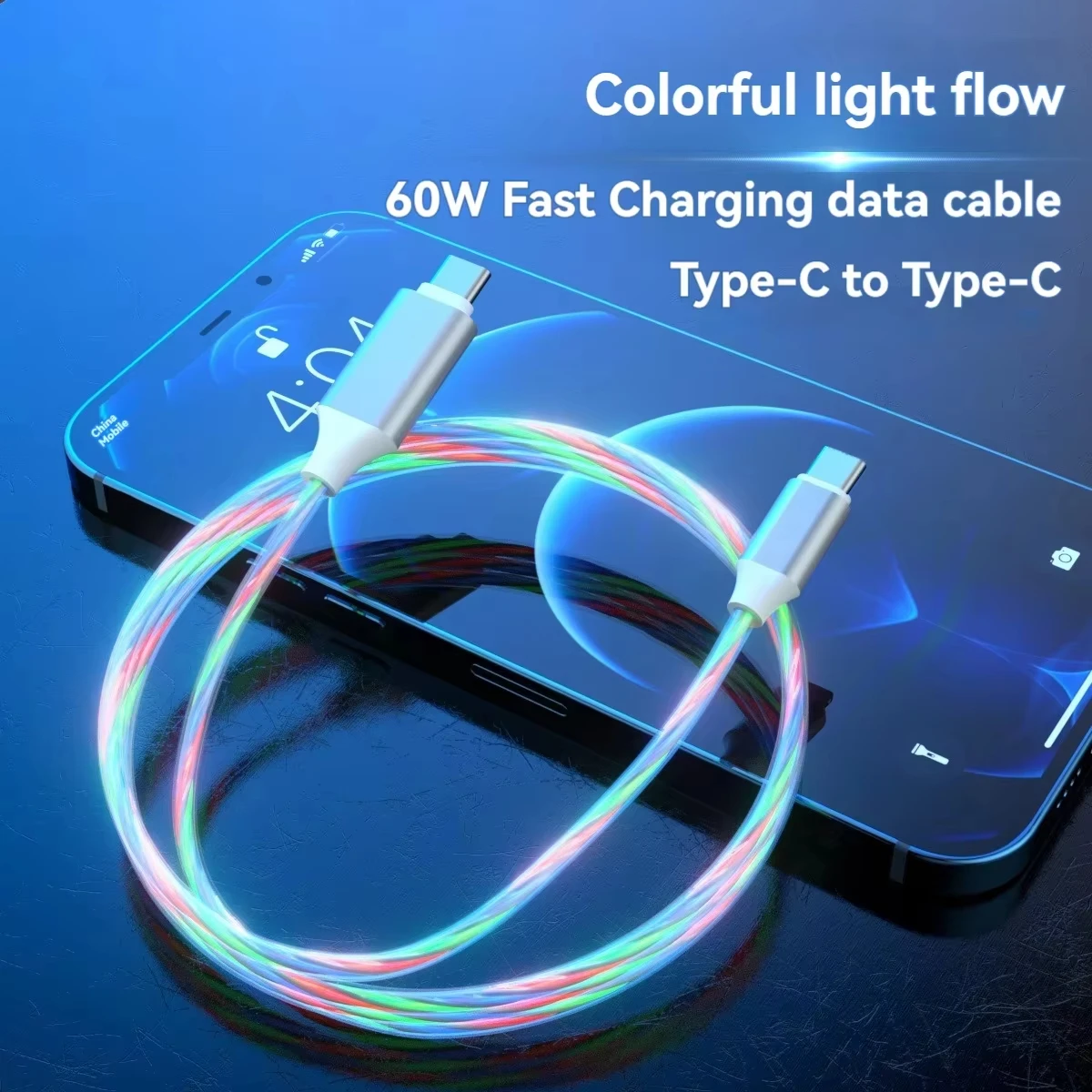 

Flowing LED Light 60W USB C to Type C Fast Charger Cable Cord for Samsung S25 S24 Xiaomi Redmi Huawei iPhone 15 16 17 pro max