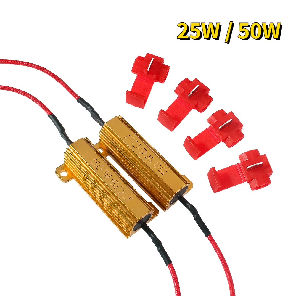 2Set 25W 50W Load Resistor Aluminum Shell Power Resistors 5ohm 6ohm 8ohm 10ohm 24ohm 50ohm 100ohm for Car Turn Signal Lamp Flash