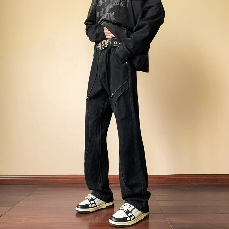 

Trendy Slim Straight Men's Jeans Spring Autumn High Street American Sle Vibe Flared Pants Youth Faion Loose Straight Tube