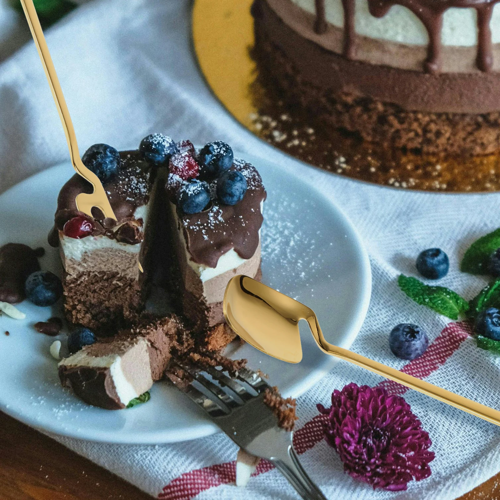 

1Set Stainless Steel Spoon and Fork Set 304 Hanging Edge Mini Spoons Forks for Desserts Snacks Stirring Fruit Spoons