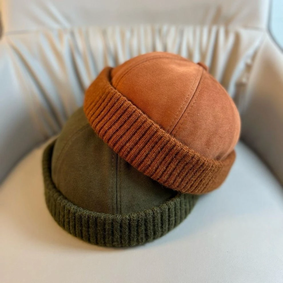 Herbst- und Wintermütze aus Melonenfell, modischer randloser Matrosenhut, lässiger modischer Straßenhut für Herren und Damen – Detail 2