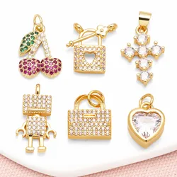 OCESRIO Trendy White Crystal Cross Heart Charms for Bracelet Copper Gold Plated Robot Lock jewelry Making Accessories chma323