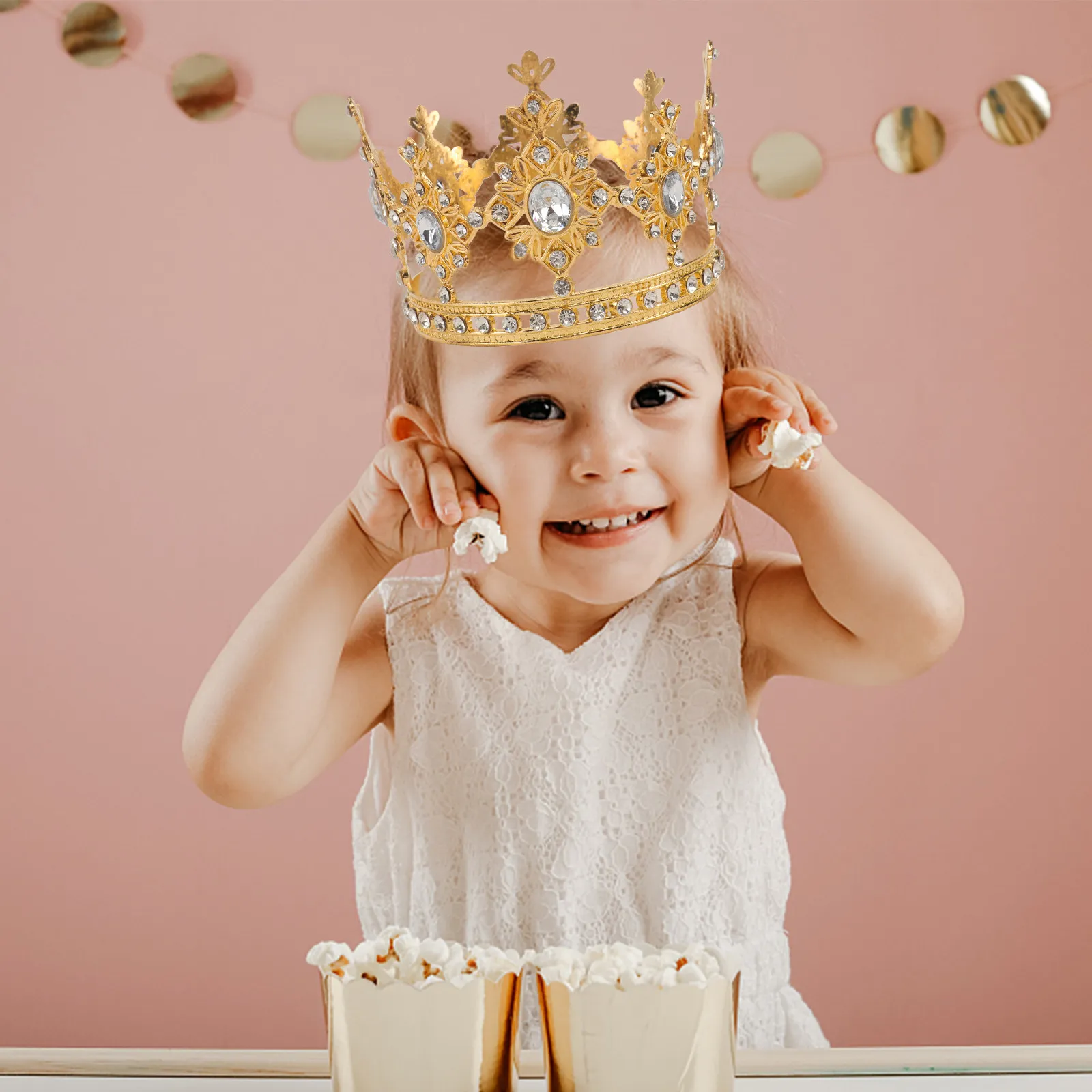 

Золотая детская корона-украшение для волос, круглая, декоративная, для дня рождения, блестящая, для украшения волос, для торта, для сладкого стола