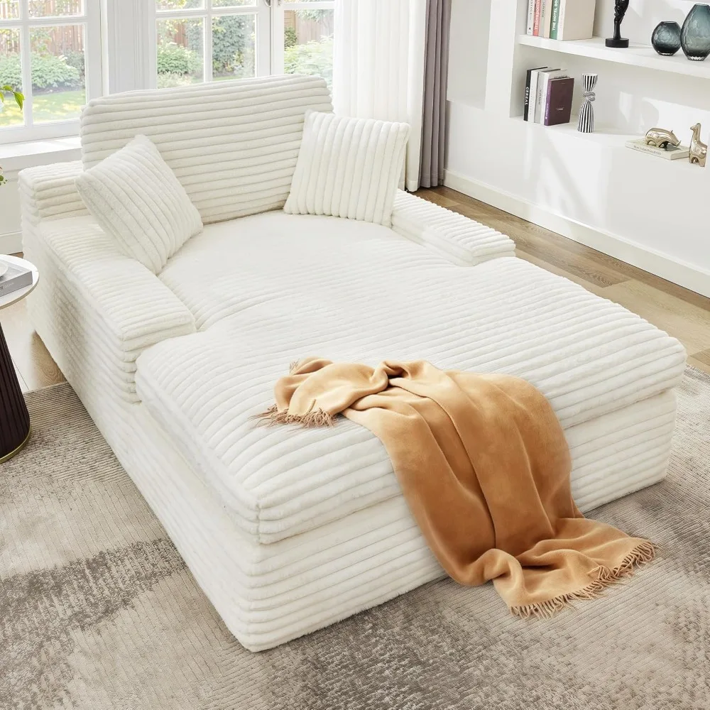 Oversized Chaise Lounge Sofa Chair Indoor, Corduroy Memory Foam Couch, Plush Reading Chair, Upholstered Sofa