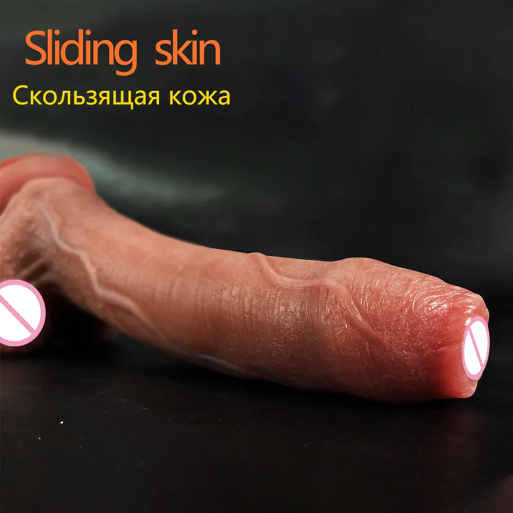 8.5inch Soft Realistic Penis Women’s Dildo With Suction Cup Skin Feel Sliding Foreskin Big Dick Female Masturbator Anal Sex Toys