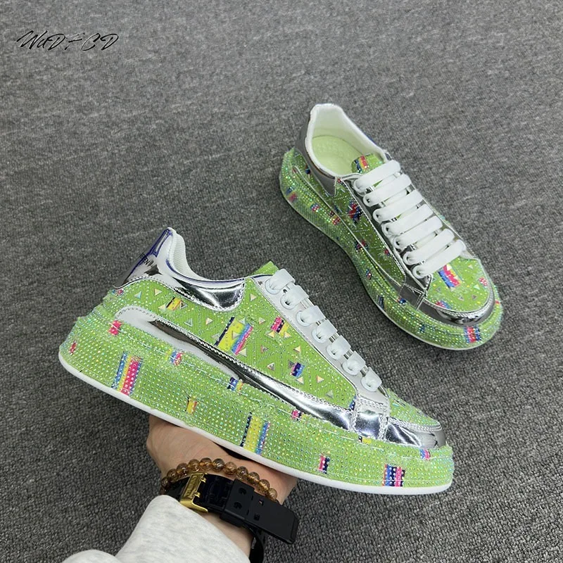 Sneakers Casual Mens Designer Bling Punk Board·shoes Fashion Microfiber Leather Breathable Height Increased Flat Platform Shoes