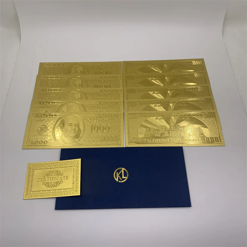 

10pcs/lot 1000 Dollar USA Pure Gold Banknote Commemorative Bill Paper Money Coin Medal 24k United States OF America