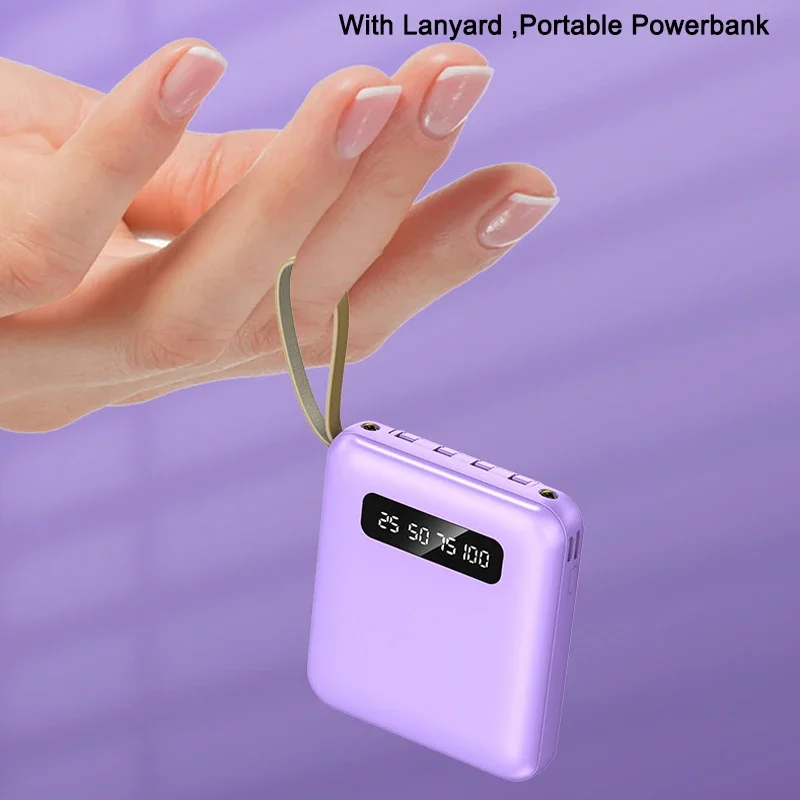 Nowy Mini Power Bank 30000 mAh o dużej pojemności Przenośny, szybko ładujący się akumulator zewnętrzny Power Bank z kablem do iPhone'a Xiaomi