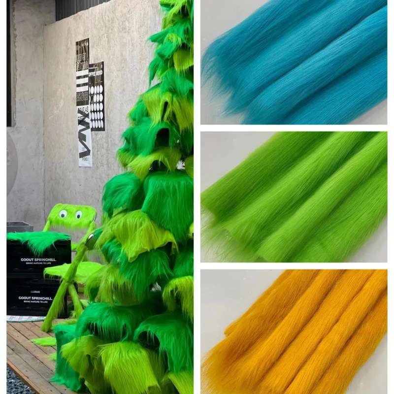 12cm Plush Fabric Artificial Fur Smooth By The Meter for Cosplay Dolls Photo Decoration Carpet Handmade Diy Sewing Cloth Green