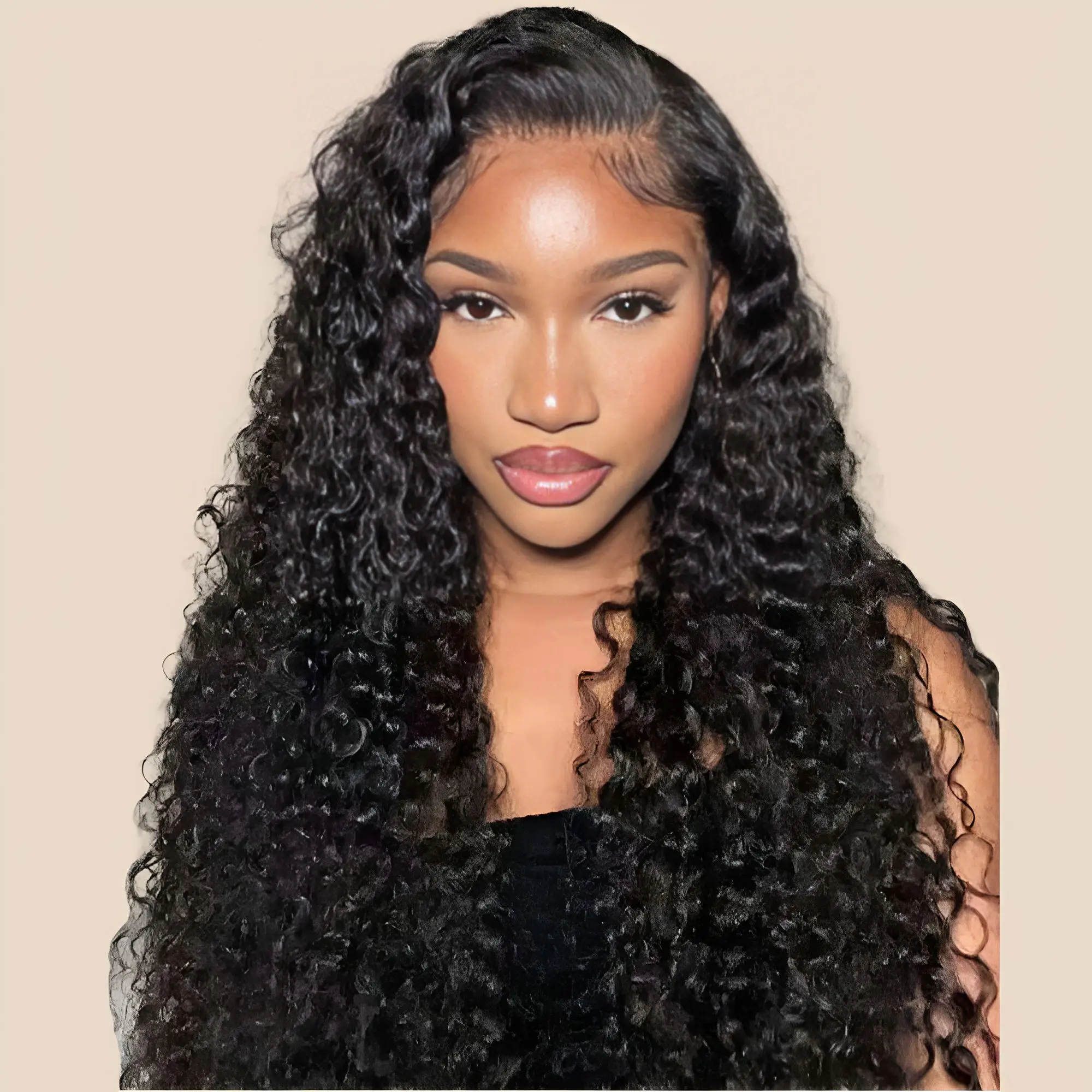 Black Long Synthetic Wig Deep Curly Lace Front Wig Natural Hairline Party Cosplay Wig  Synthetic Wigs for Black Women