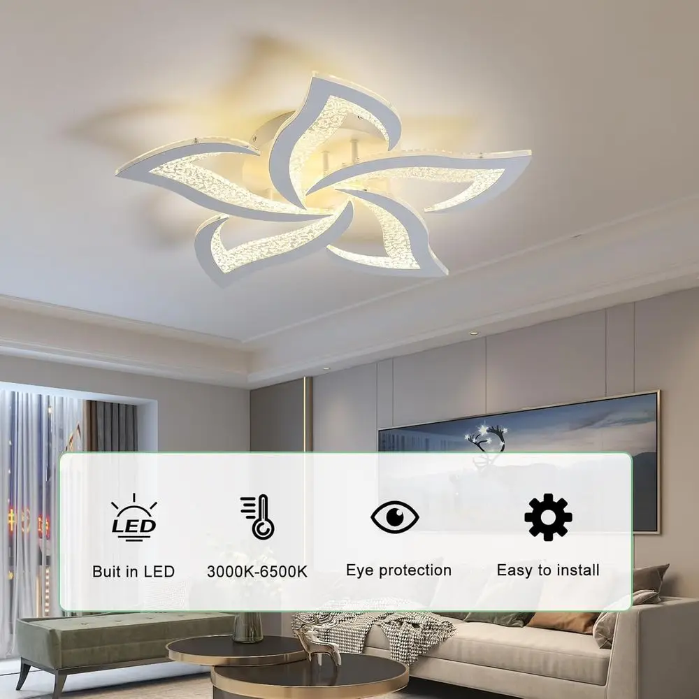 Dimmable LED Ceiling Light, 23.6 Chandelier, Mount, Remote Control, Acrylic Lower Ceiling Lamp Fixture for Living Room, Dining R