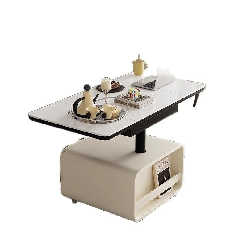 

Mobile rock slab coffee table foldable lifting Italian minimalist creative multi-functional living room trolley sofa side table