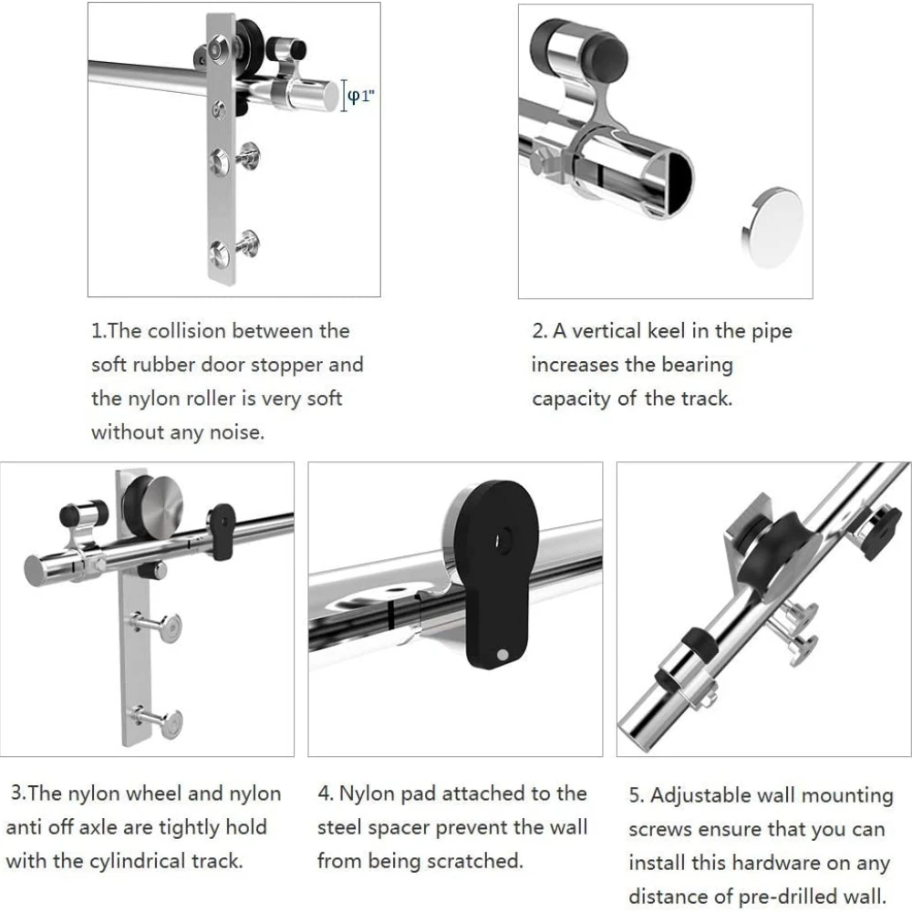 Sistema di porte scorrevoli YOUTHUA in acciaio inossidabile adatto per Kit Hardware per porte da fienile a porta singola 4-16 piedi