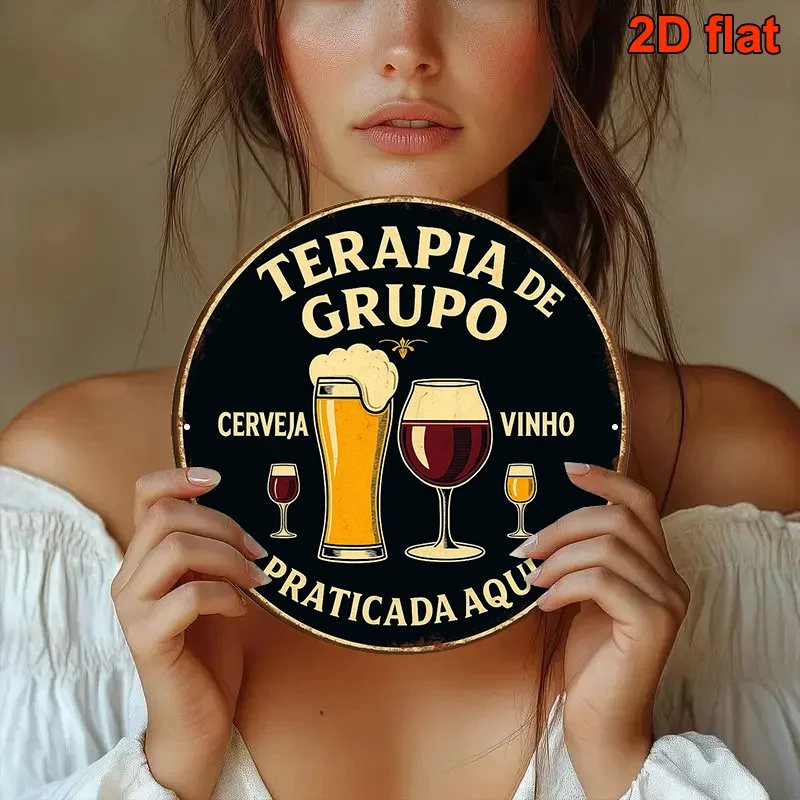 Letrero Metálico Circular de Pared en Portugués y Español - Letrero Vintage de Cerveza y Vino con Frases en Portugués
