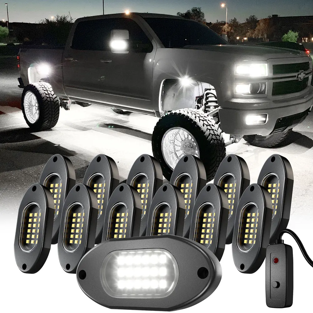 Honalia 4/6/8/12 pods LED Rock Light Pure White 6000K with Switch Car Underglow Chassis Light for Offroad Truck SUV 4x4 ATV Boat