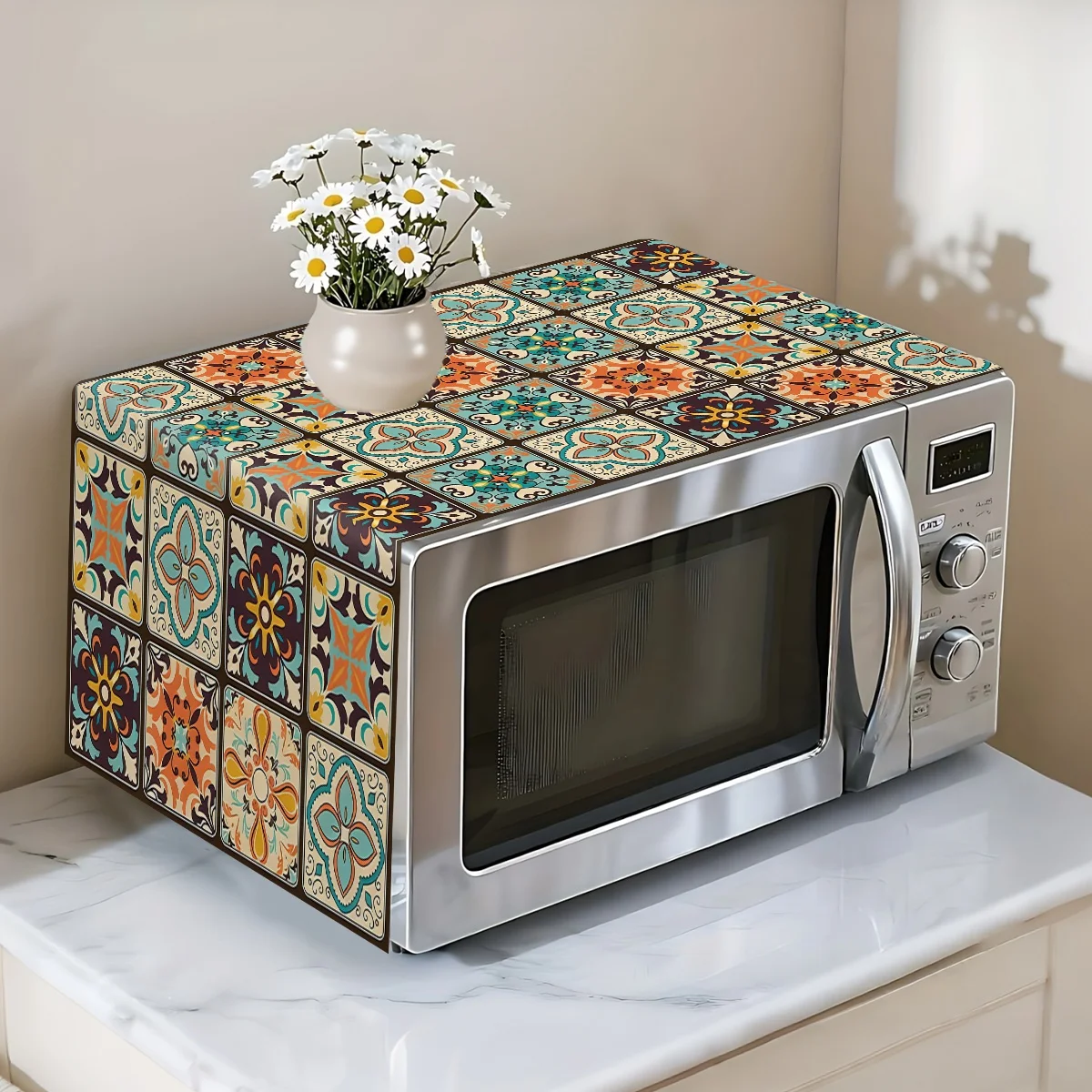 35x85cm Polyester Microwave Dust Cover Mixed Theme Oilproof Oven Dust Cover Easy to Clean Kitchen Decor Mat for Home Appliance view 6