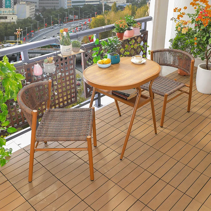 Balcony rattan chair tea table three-piece combination leisure Internet celebrity one table two chairs small apartment tea ratta