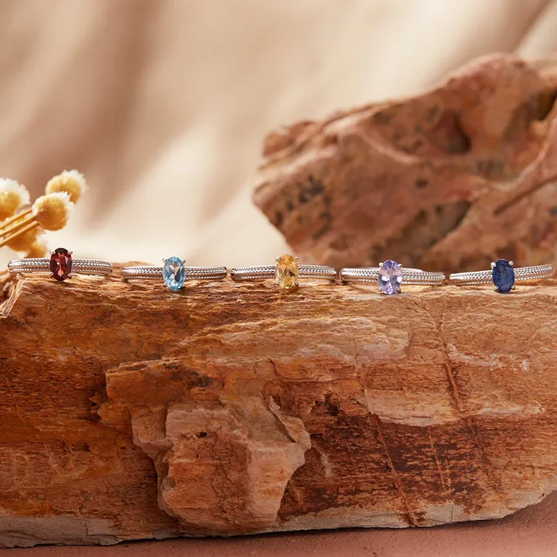 Natural topaz tanzanite sapphire colored treasure ring women's S925 sterling silver simple index finger ring manufacturers
