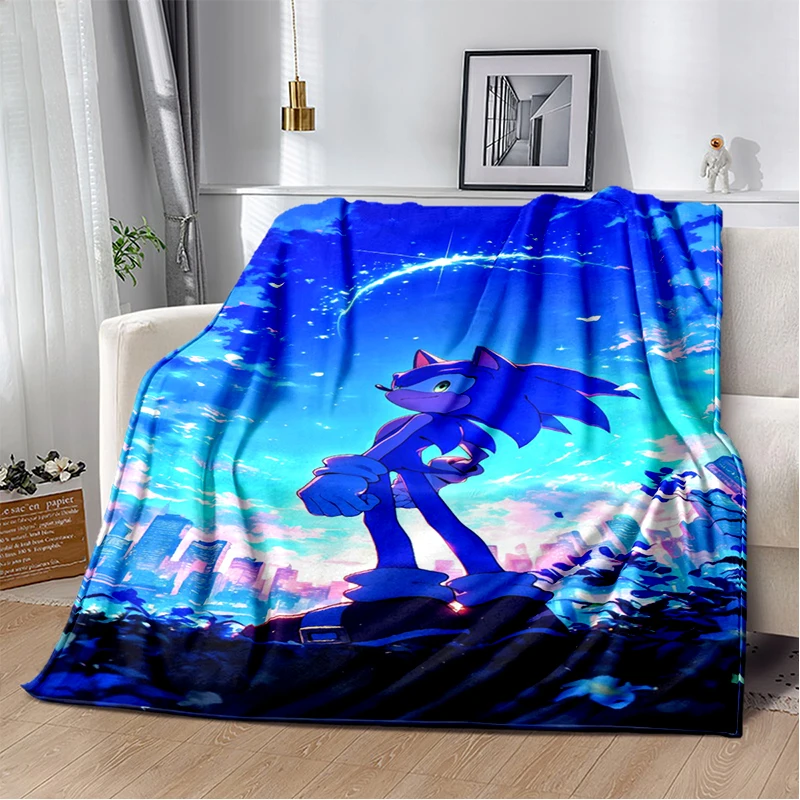 Fashion S-Sonic Cartoon Game Flannel Blanket Soft Warm Throw Blanket for Bedroom Living Room Bed Travel Camping Picnic Kid Gift