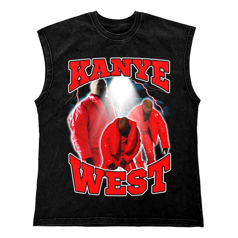 TIDESHEC 2024 Washed Vest Hip Hop Streetwear TANK TOP Oversized Cotton Graphic Portrait T Shirt Vest 270Gym Tee Top Men Clothing