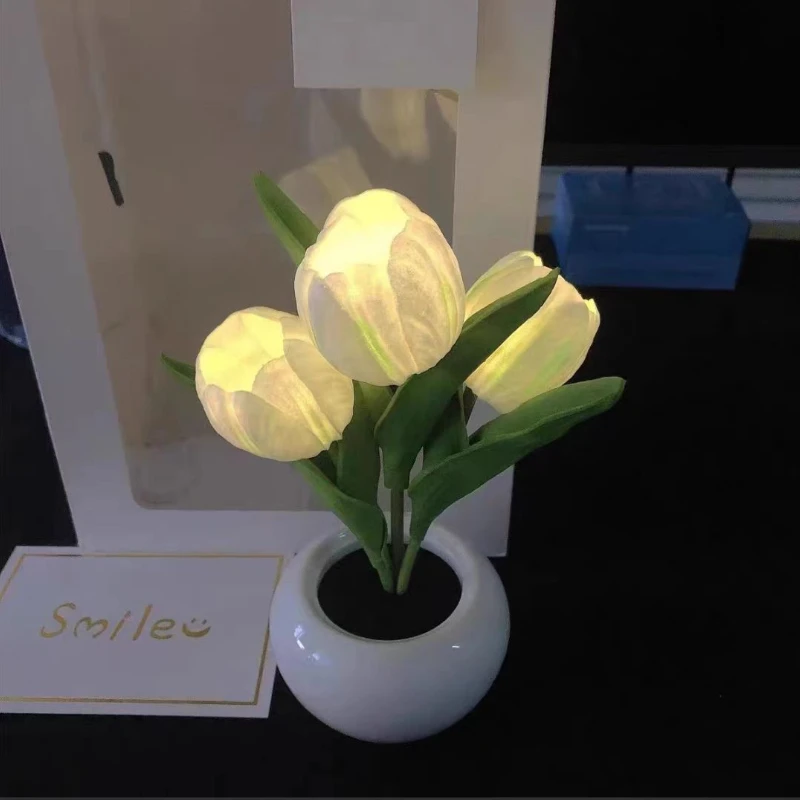 Luz LED de noche de tulipán, decoración de ramo de simulación, lámpara de ambiente, lámpara de escritorio para niña, regalo de cumpleaños del Día de San Valentín