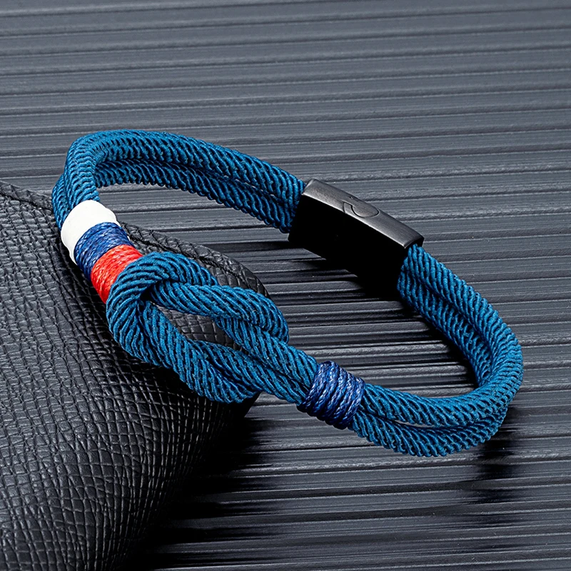 Russian National Flag Concentric Knot Rope Bracelet Women Men Black Matte Stainless Steel Magnet Buckle Infinity Couple Bracelet