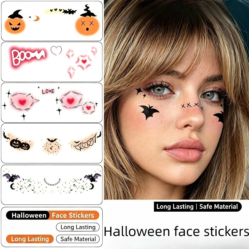 Halloween Scary Makeup Face Stickers Disposable Temporary Tattoo Decals Waterproof Sweatproof Easy Remove for Cosplay Party