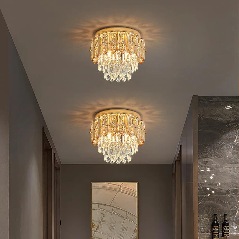 

Modern entrance crystal ceiling chandelier luxury home decor gold cristal light fixture aisle cloakroom led crystal lustre lamp