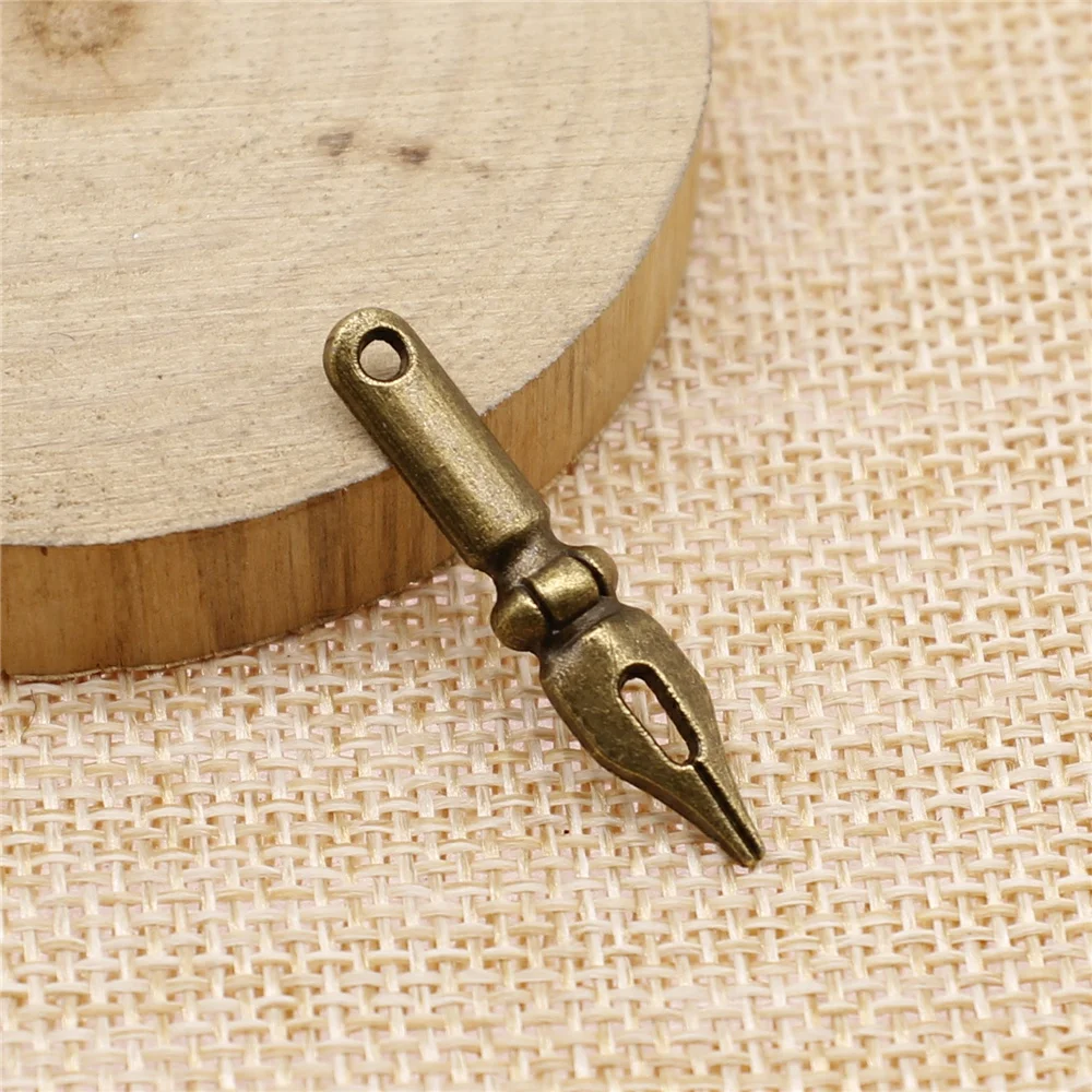 WYSIWYG 20pcs Charms Vintage Ink Nib Pen 32x7mm Antique Making Pendant Fit Tibetan Bronze Silver Color DIY Handmade Jewelry