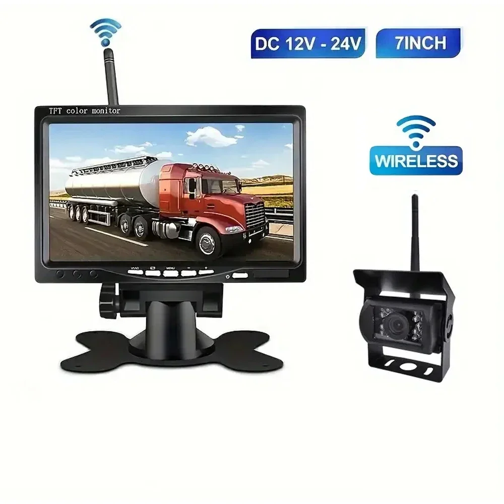 7-Zoll-Fahrzeug-Rückfahrkamera-Set mit drahtlosem Monitor für LKW, Wohnwagen und Reisemobile