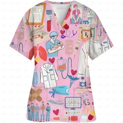 Cartoon Animal Dinosaur Clinic Dentist Nurse Uniform V-Neck Pocket Medical Uniforms Nursing Scrub Pediatric Clinic Tops Uniforme