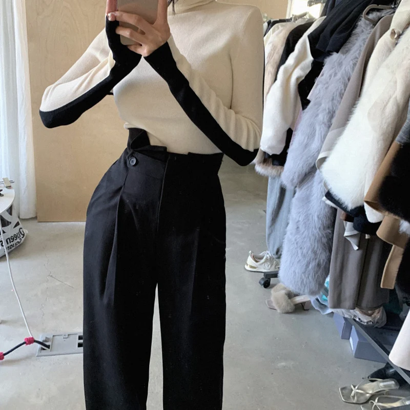 

Chic High Ne Knitted Sweater Women's Slim Fit Base Layer Two-Way Wear Autumn Winter Korean Sle Regular Fit Medium Softn