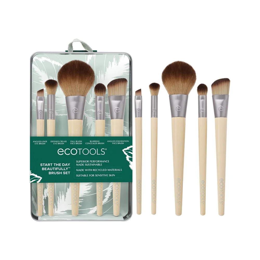 6-teiliges, umweltfreundliches Make-up-Pinsel-Set mit Ablagefach, Rouge, abgewinkelt, Foundation, Concealer, Lidschatten, Liner-Pinsel, tägliche Schönheit