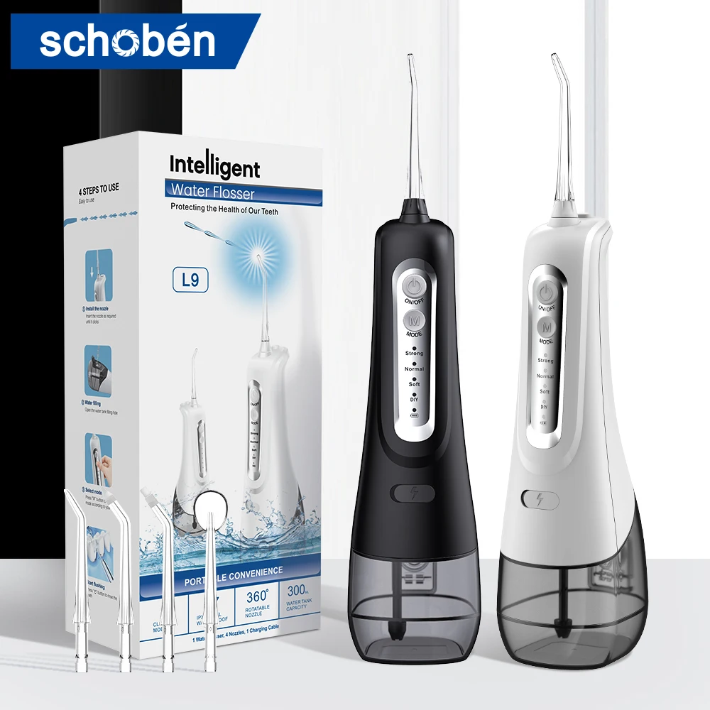 Schoben L9 Oral Irrigator USB Rechargeable Water Flosser Portable Dental Water Jet 300ML Water Tank Waterproof Teeth Cleaner