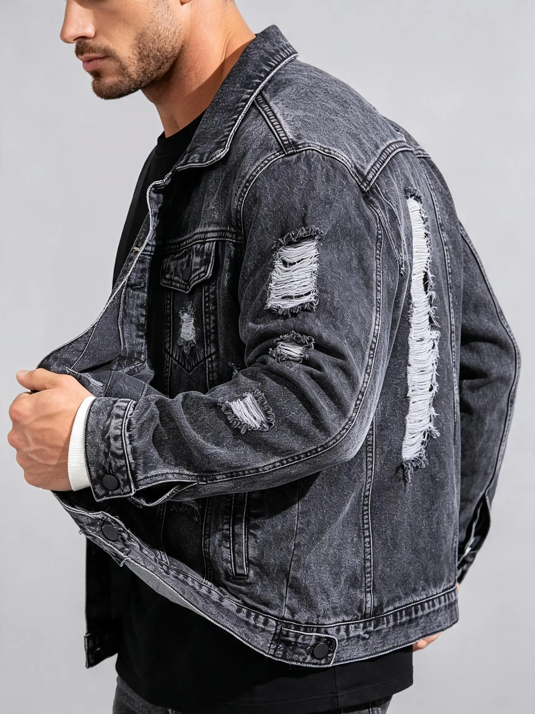 Casual Button Front Men's Y2K Denim Jacket American Street Fashion Jean Coat Nice Surprise for Husband Lover