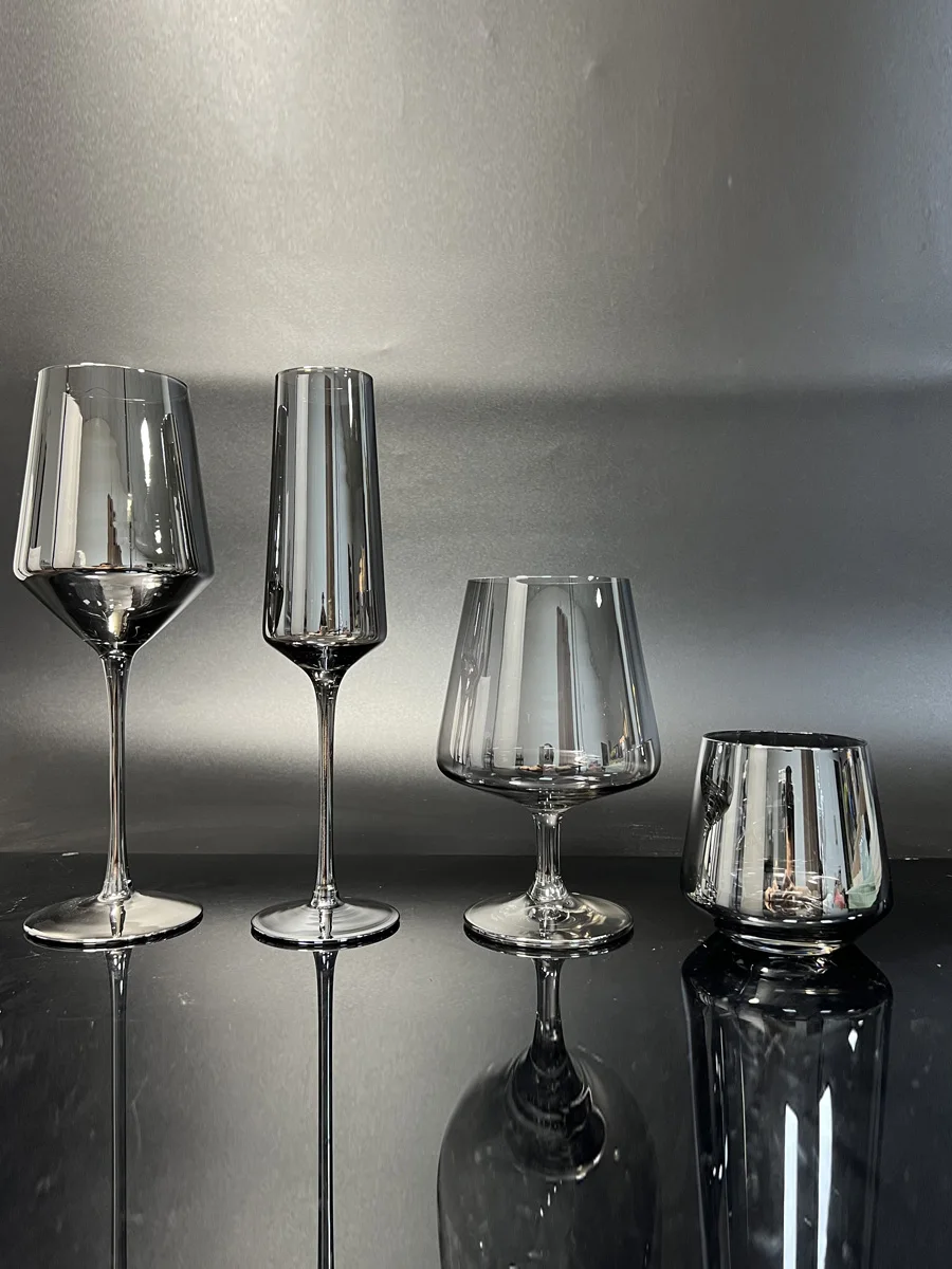 

Plated Smoked Grey Champagne Glasses Crystal Glasses Cup Red Wine Glasses Whiskey Brandy Glasses Exclusive Barware Sample Glasse