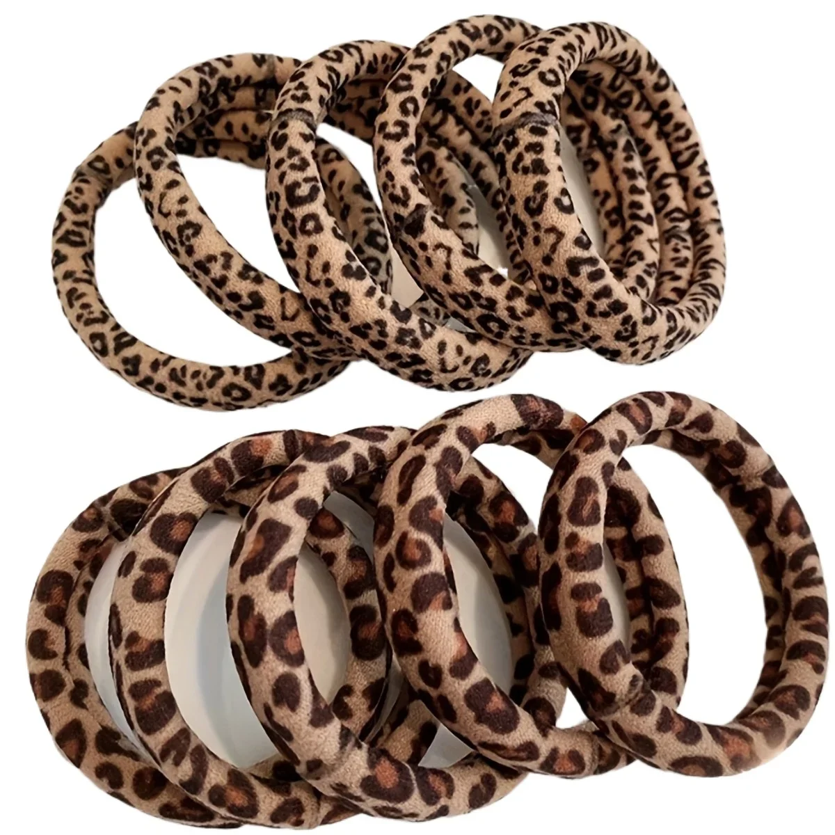 

10 Women's Fashionable High-Stretch Leopard-Print Hair Ties: Retro Style for Ponytails and Buns—Versatile, Everyday