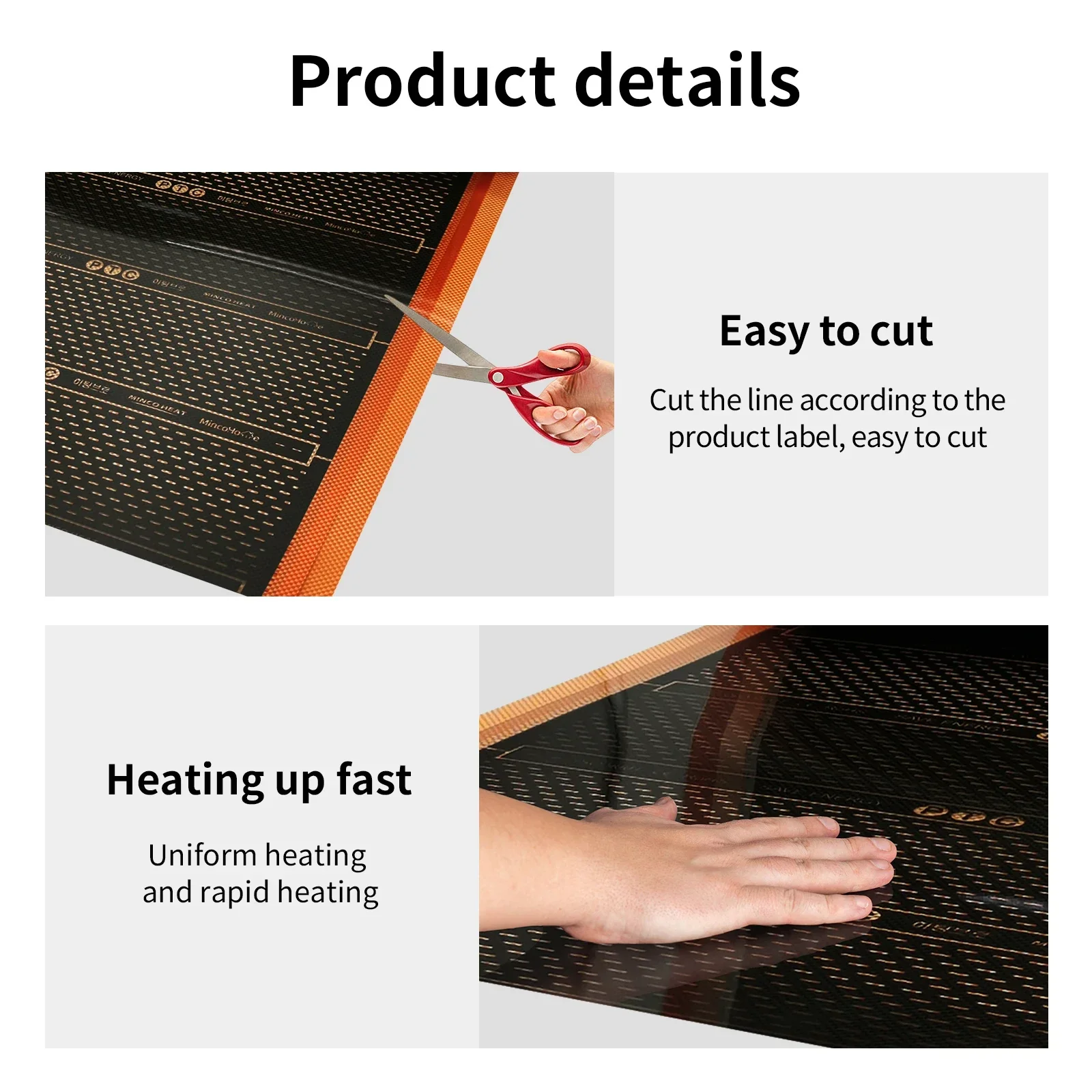 Minco Heat AC220V 150w/m2 New Orange Save Energy Infrared Graphene PTC Underfloor Heating Film 5~50㎡ and Installation Kit