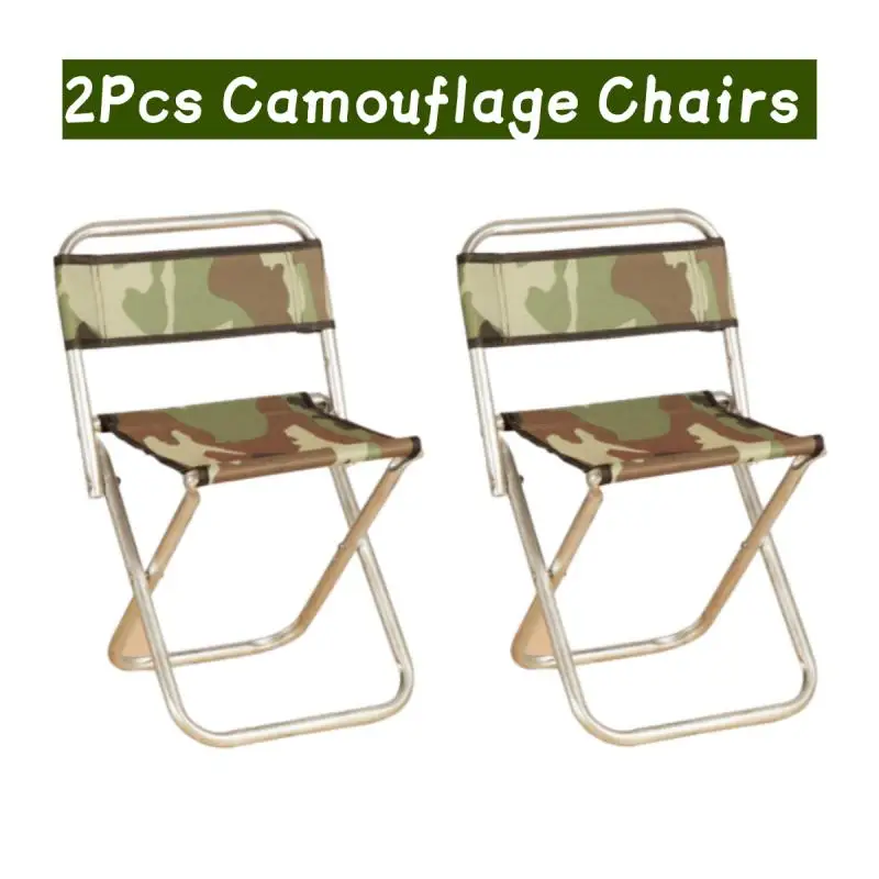 

2Pcs Outdoor Fishing Chair with Storage Bag Home Folding Portable Beach Chair Camouflage Back Chair Lightweight Waterproof